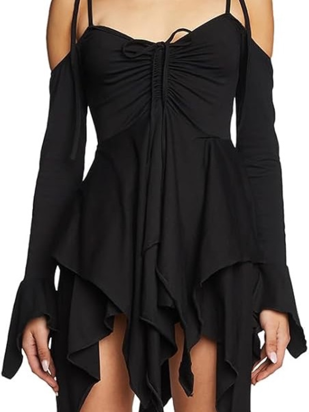 DK Current Mood Handkerchief Cold-Shoulder Ruffle Dress